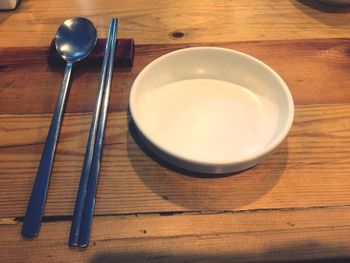 High angle view of breakfast on table