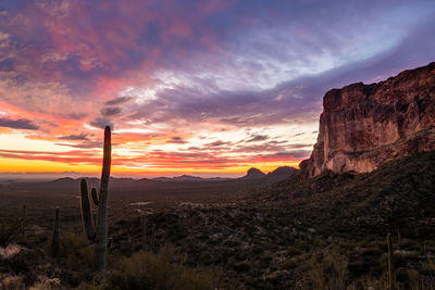 Scenic view of mountains against sky during sunset