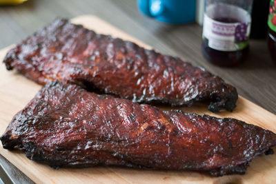 Close-up of meat on barbecue grill