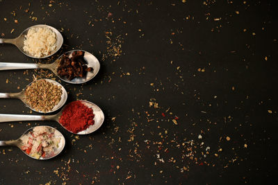 High angle view of breakfast on table