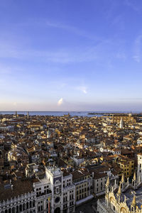 Aerial panoramic view of venice and the lagoon from campanile di san marco in saint mark square