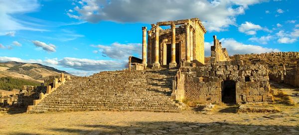 Remains of cuicul village in djemila town, archaeological area rich roman ruins, sétif, algeria.