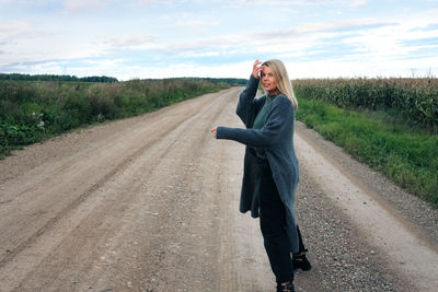 Young woman walking at countryside