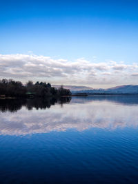 Scenic view of lake against blue sky