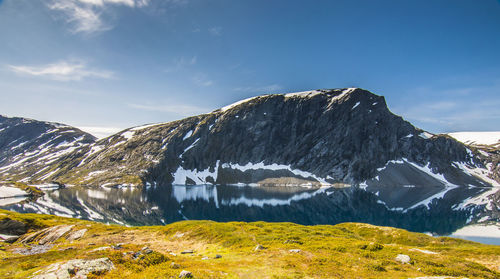 Scenic view of snowcapped mountains against sky