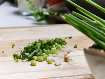 High angle view of vegetables on cutting board