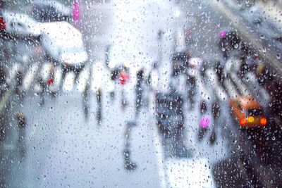 Full frame shot of wet window in rainy season