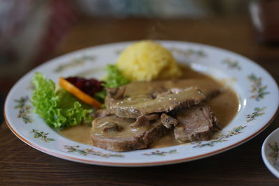 Close-up of meal served in plate