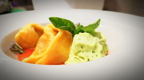 Close-up of fruit salad in plate