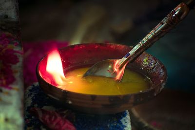 Close-up of burning candle