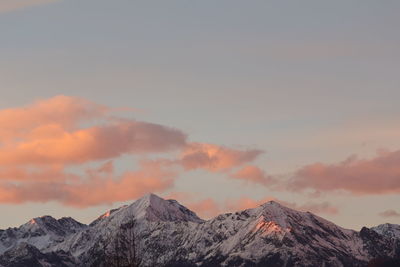 Scenic view of mountains against sky during sunset