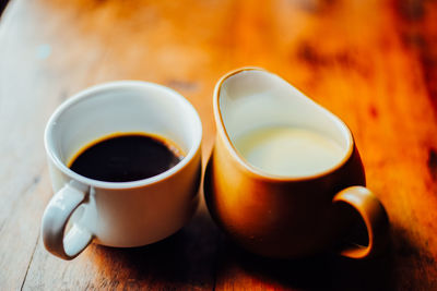 Close-up of coffee cup on table