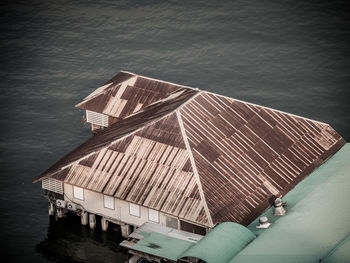 High angle view of pier over sea against sky