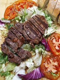 High angle view of chopped vegetables in plate