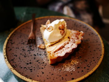 Close-up of dessert in plate on table