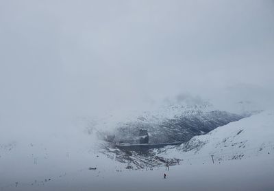 Snow covered landscape against sky