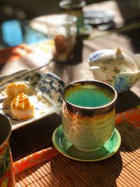 High angle view of breakfast on table