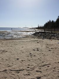 Scenic view of beach against clear sky