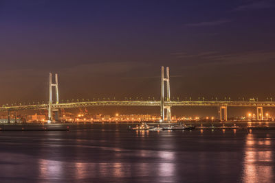 Bridge of yokohama over sea at night
