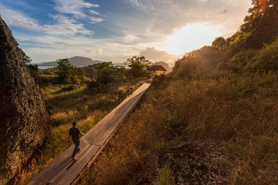 Scenic view of mountain against sky during sunset