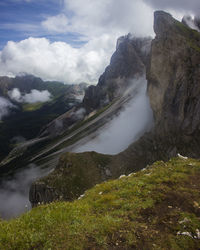 Scenic view of a mountain against cloudy sky