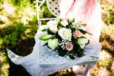 High angle view of flower bouquet