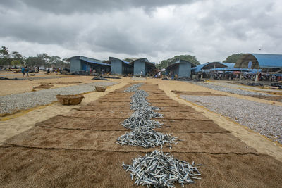 View of footpath by beach against sky