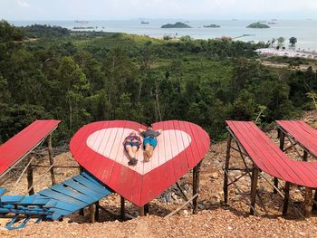 High angle view of people on beach