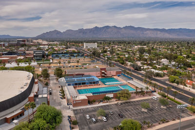 High angle view of townscape against sky