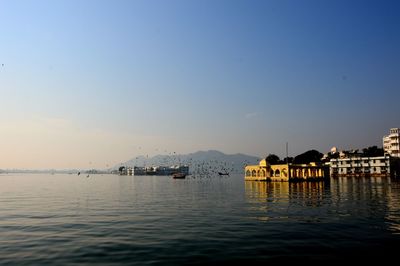 Scenic view of lake against clear sky