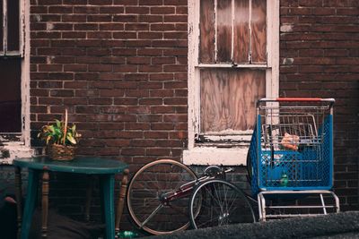 Bicycle against brick wall