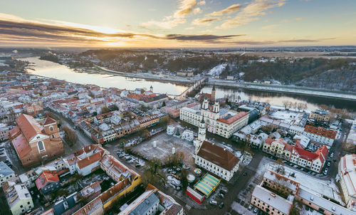 High angle view of city during winter