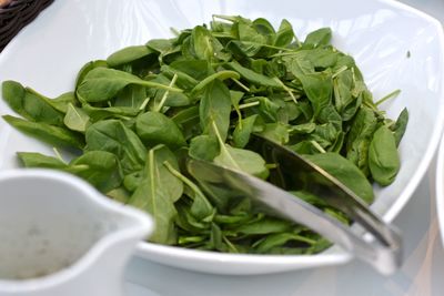 Close-up of basil leaves in bowl