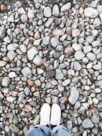 Low section of person standing on stones