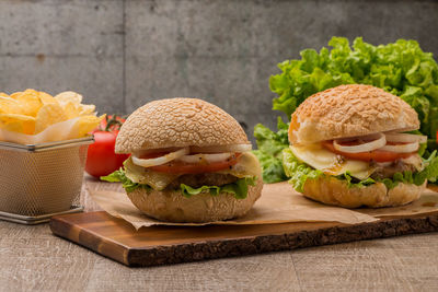 Close-up of burger on table