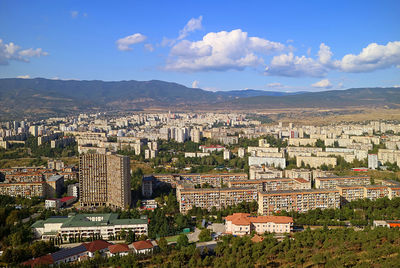 Panoramic view of the suburb of tbilisi as seen from the chronicle of georgia, tbilisi, georgia