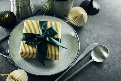 High angle view of food on table
