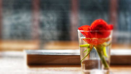 Close-up of drink on glass table