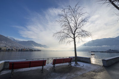 Scenic view of lake against sky during winter