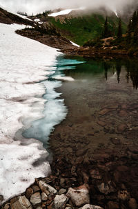 Scenic view of river amidst trees during winter