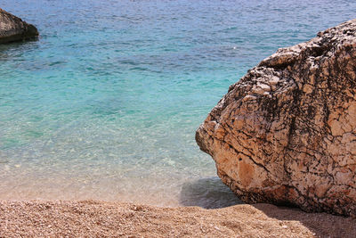 High angle view of rock formation on beach