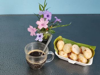 High angle view of flowering plant on table