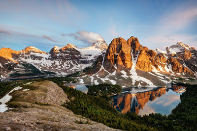 Panoramic view of snowcapped mountains against sky