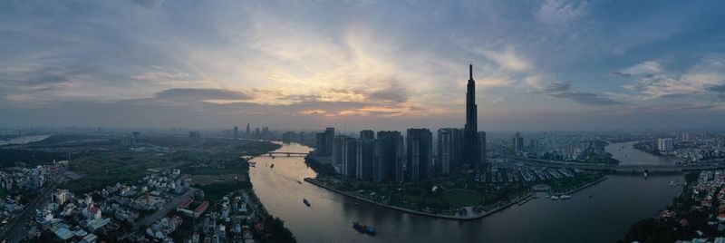 Aerial view of ho chi minh city buildings during sunset