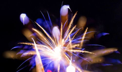 Low angle view of firework display at night