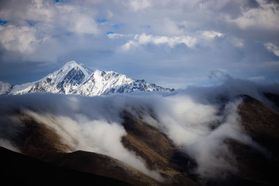 Scenic view of snowcapped mountains against sky