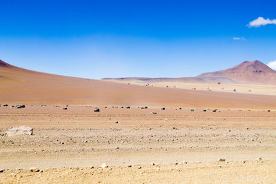 Scenic view of desert against clear blue sky