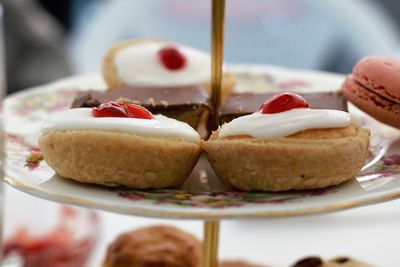 Close-up of cake in plate on table