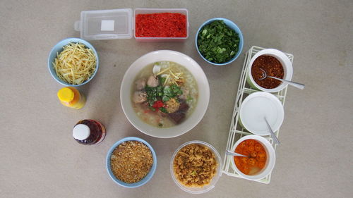 High angle view of food on table