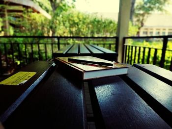 Close-up of open book on table